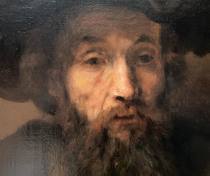 a bearded man in a cap by rembrandt