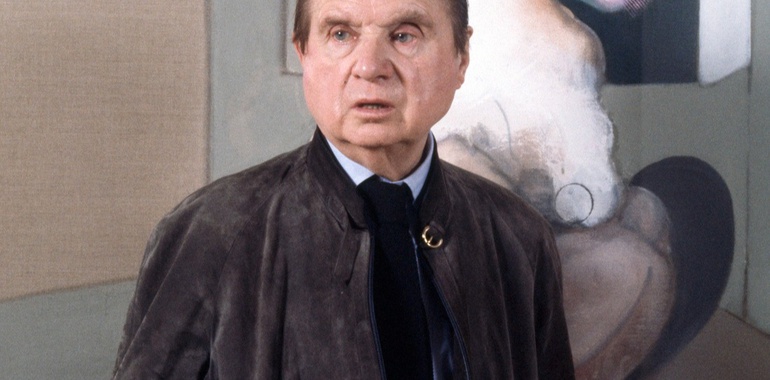Francis Bacon with ‘Study for a Portrait of John Edwards’, c.1985