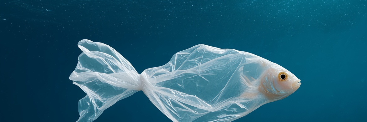 A plastic fish adrift in the sea