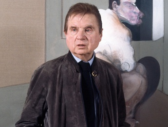 Francis Bacon with ‘Study for a Portrait of John Edwards’, c.1985