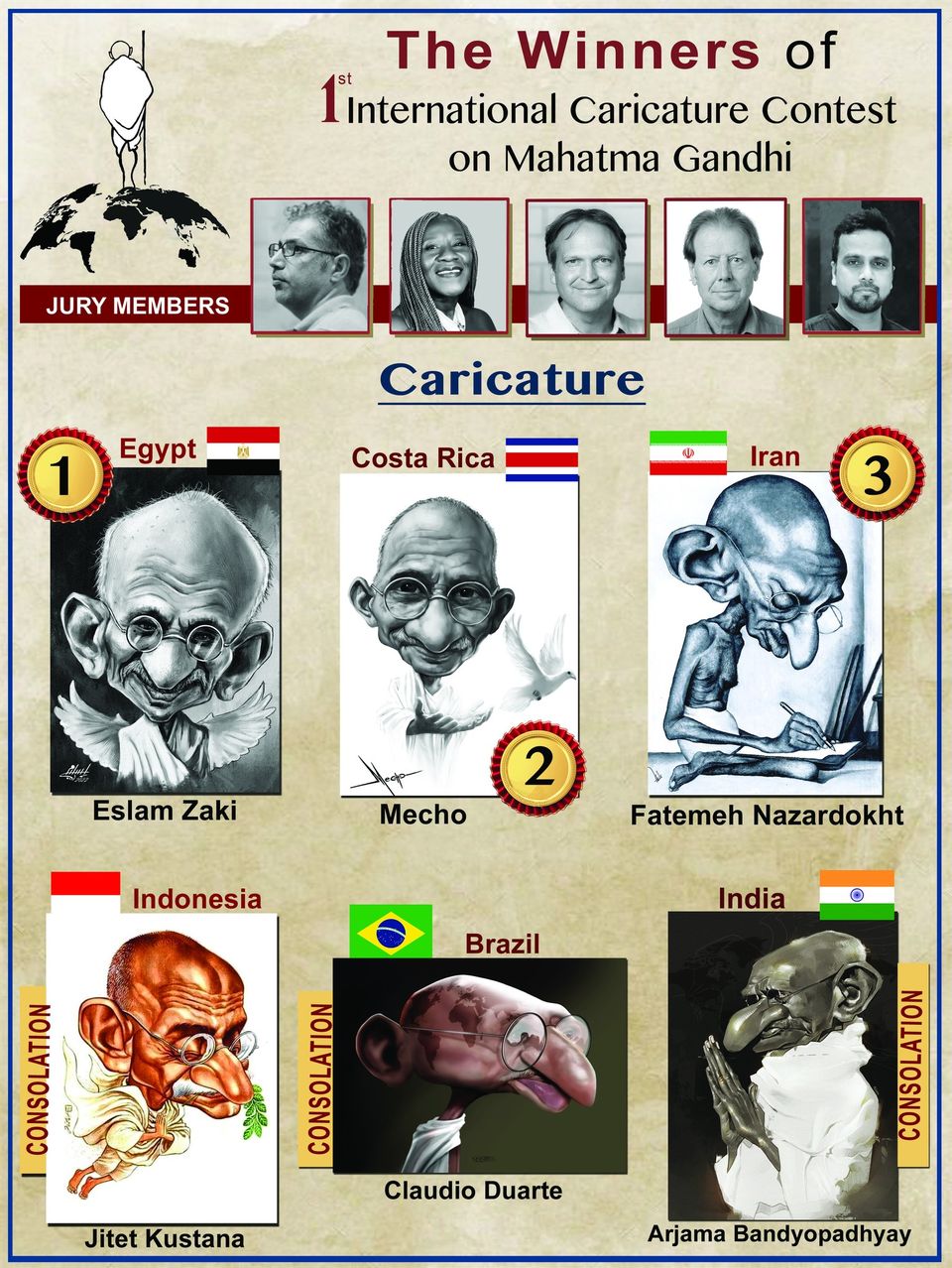 Winners of the First International Cartoon/ Caricature Contest on Mahatma  Gandhi-India 2022