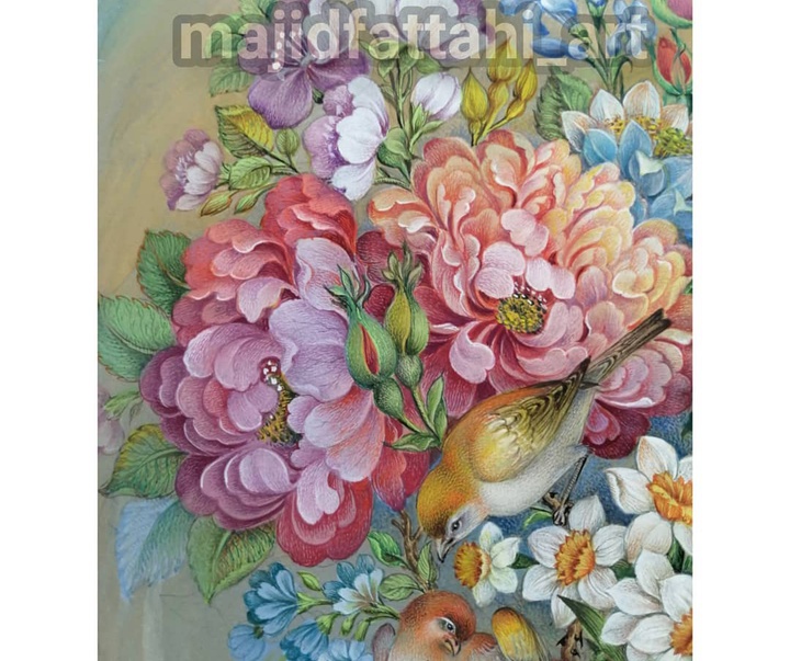 گالری آثار نگارگری و گل و مرغ مجید فتاحی از ایران