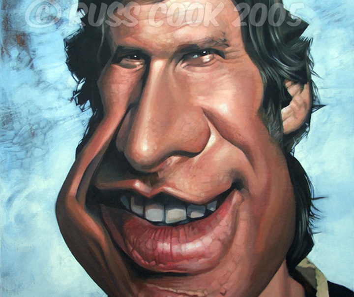 harrison ford caricature russ cook painting acrylic drawing sket