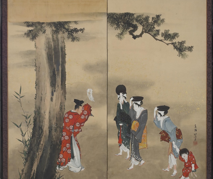 a shinto priest three women and a child