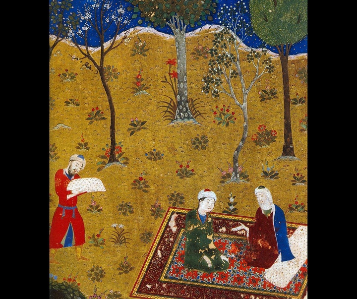 the poet sadi converses by night with a young friend in a garden