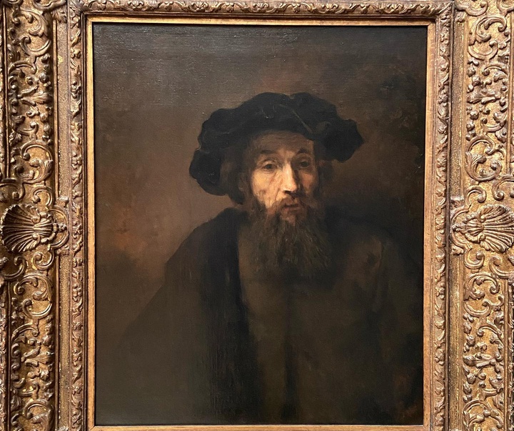 a bearded man in a cap by rembrandt