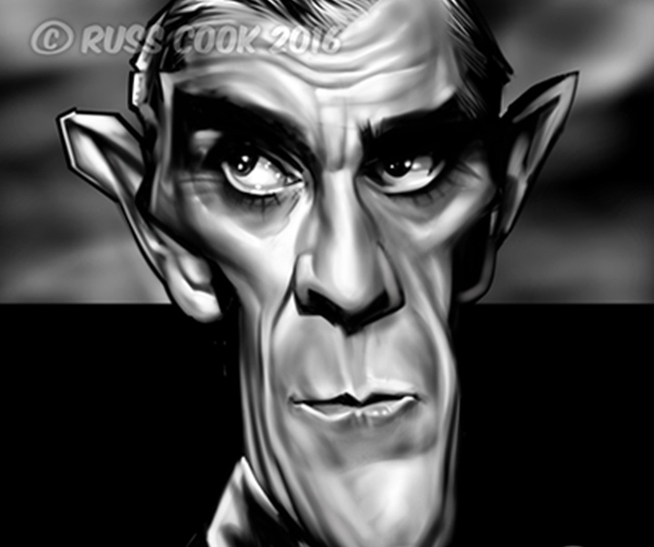 boris karloff caricature russ cook the mummy frankenstein scarfa