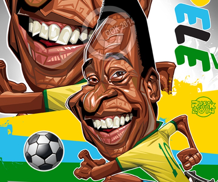 peleu caricature russ cook 2 football edson arantes do nascimen