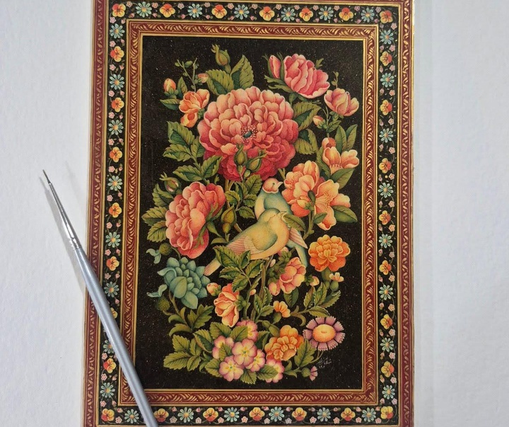 گالری آثار گل و مرغ و تذهیب شهلا قاضی زاده از ایران