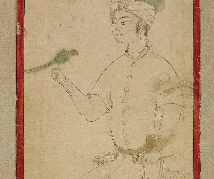young man with a parrot sheik mohammad persian art