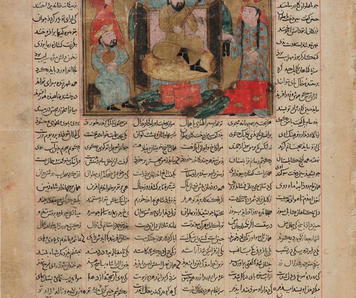 shahnameh   sam granting audience to the queen sindukht
