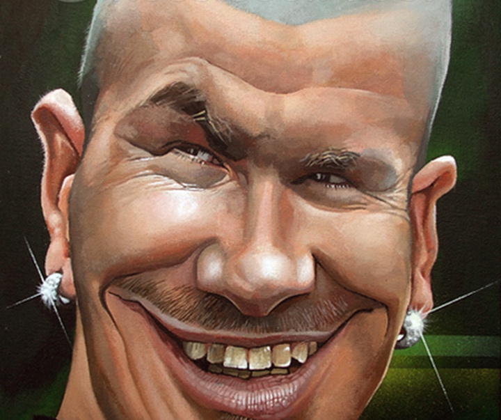 david beckam caricature russ cook acrylic drawing sketch pencil